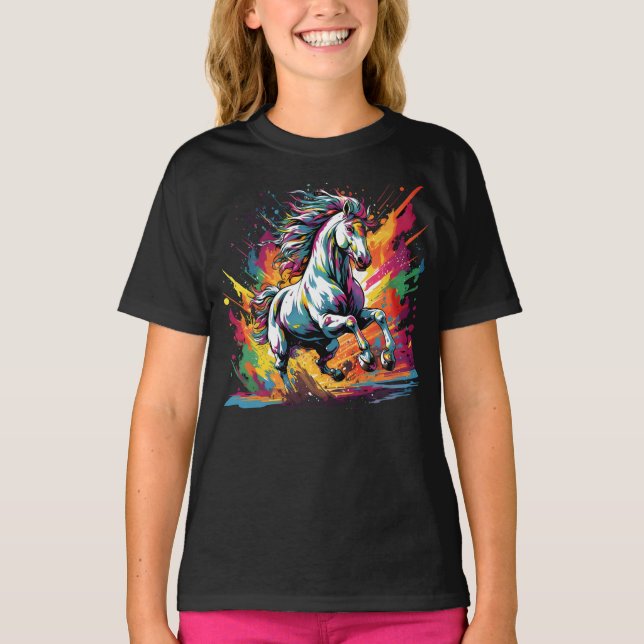 Camiseta Groovy Vintage Race Horse Pop Art (Anverso)