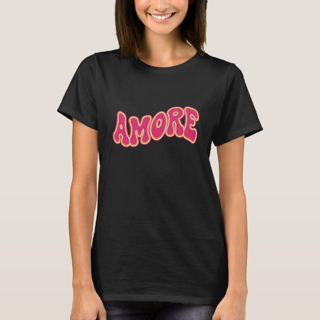 Camiseta Groovy Wavy Text AMORE Retro 70s Valentine  (Anverso)