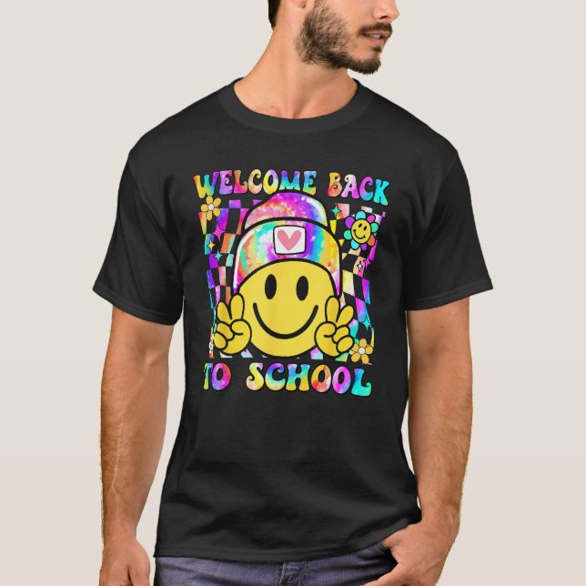 Camiseta Groovy Welcome Back To School Tie Dye Teacher Stud (Anverso)