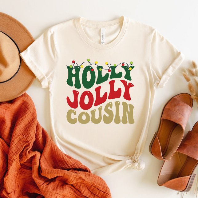 Camiseta Groovy White Navidades de los Primos de Holly Joll (Holly Jolly Cousin Christmas Groovy White T-Shirt)