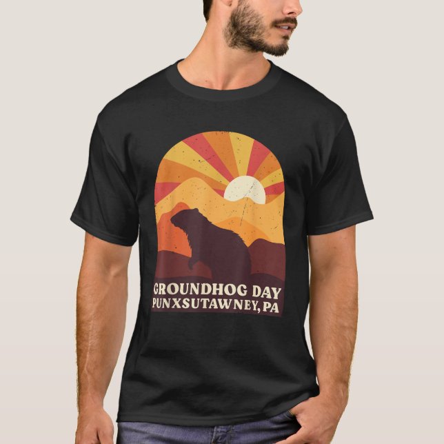 Camiseta Groundhog Day Punxsutawney PA Men Women Retro Vint (Anverso)
