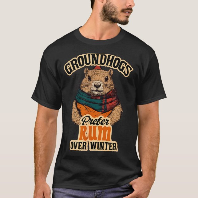 Camiseta Groundhogs Prefer Rum Over Winter  (Anverso)