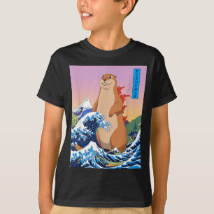 Camiseta Groundhogzilla Divertida Ola Grande Japonesa Anime