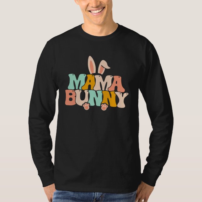 Camiseta Grovy Mama Bunny Pregnancy Annoucement Easter Day  (Anverso)