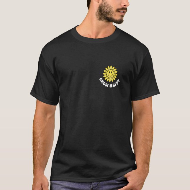Camiseta Grow Happy Retro Sunflower Cute Smile Face Groovy  (Anverso)