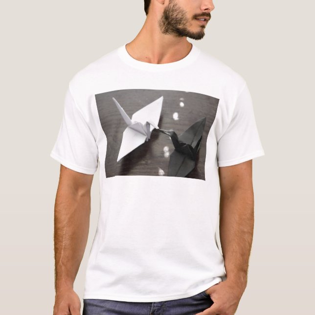 Camiseta grúas románticas del origami (Anverso)