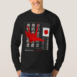 Camiseta Grulla de Caracteres Japoneses Origami Bandera Jap