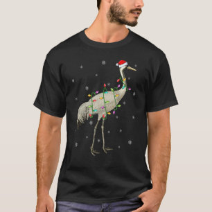 Camiseta Grulla Pájaro Luces de Navidad Sombrero de Santa G