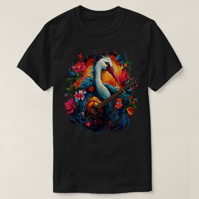 Camiseta Grulla Trompetera Tocando Guitarra (Diseño del anverso)