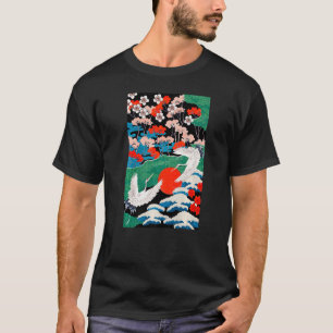 Camiseta Grullas Blancas Aves Ilustracion japonés