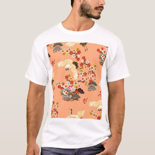 Camiseta Grullas, sakura, coloridas, florales, cantaloupe.