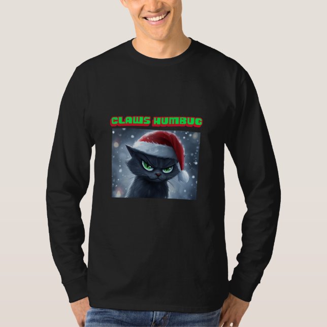 Camiseta Grumpy Black Cat ‘Claws Humbug’ Christmas (Anverso)