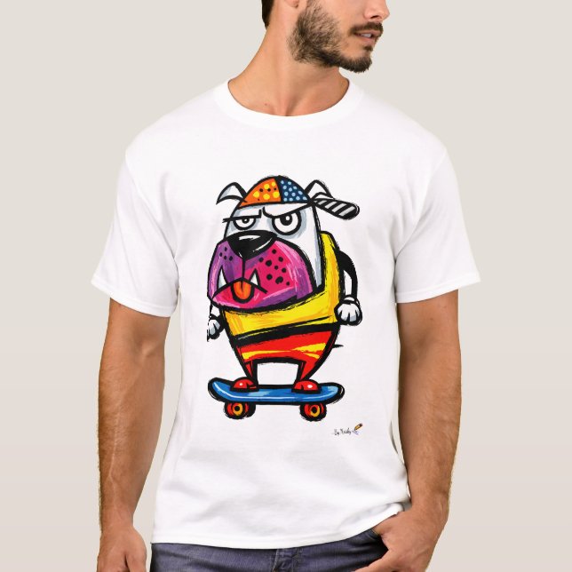 Camiseta Grumpy Bulldog on Skateboard Cartoon T-Shirt (Anverso)