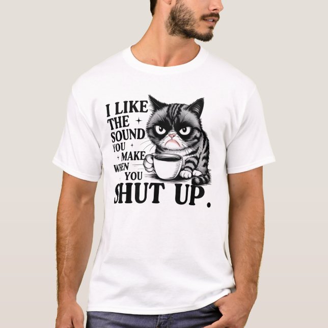 Camiseta Grumpy Cat con café Funny 😼 diseño matutino ☕ (Anverso)
