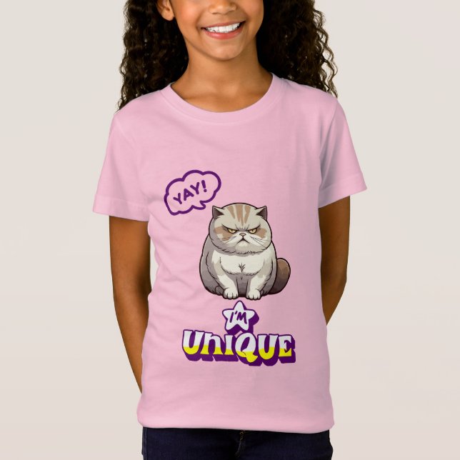 Camiseta Grumpy Cat "YAY! I'm Unique" Funny Kids T-Shirt (Anverso)