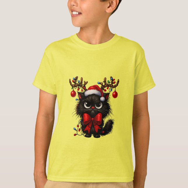 Camiseta Grumpy Christmas Cat with Santa Hat and Antlers (Anverso)