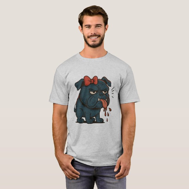 Camiseta Grumpy Drooling Pug with Red Bow – Funny Dog Attit (Anverso completo)