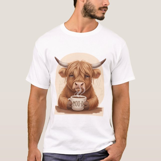 Camiseta Grumpy Highland Cow Coffee Lover - Cute Fluffy Cow (Anverso)