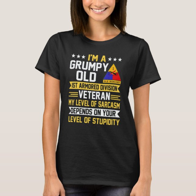 Camiseta Grumpy Old 1st Armored Division Veteran Father Day (Anverso)