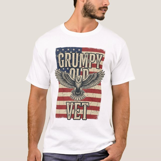Camiseta Grumpy Old Vet Patriotic Eagle Flag Shirt Design (Anverso)