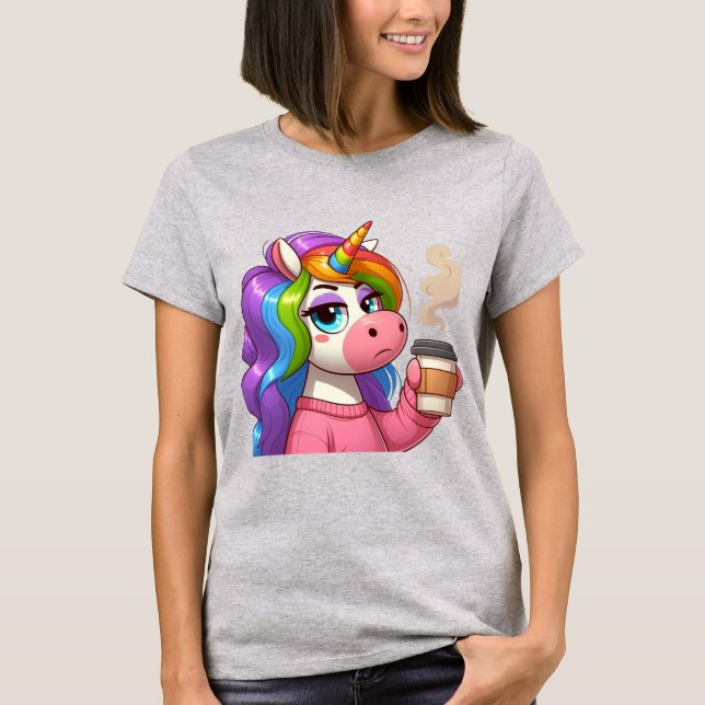 Camiseta Grumpy Unicorn Needs Coffee Cartoon (Anverso)