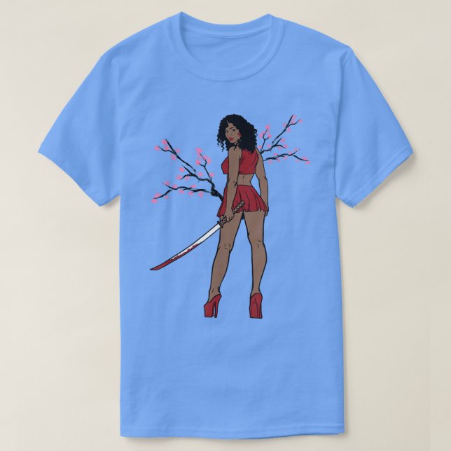 Camiseta Grunge Black Melanin Katana Japanese Anime Sakura  (Diseño del anverso)