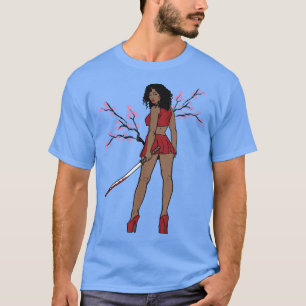 Camiseta Grunge Black Melanin Katana Japanese Anime Sakura 