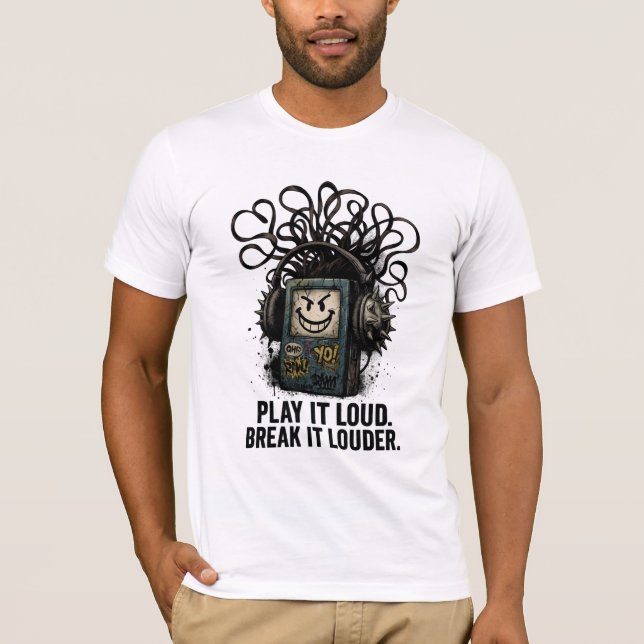 Camiseta Grunge Cassette Player with Spiked Headphones (Anverso)