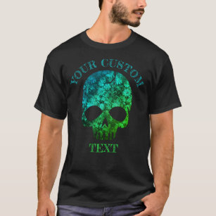 Camiseta Grunge Damask Floral Skull Aqua Blue Green