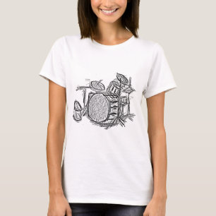 Camiseta Grunge de banda de rock kit de tambor