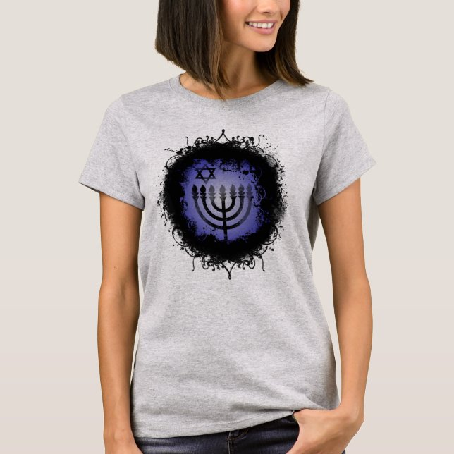 Camiseta Grunge de la Menorah de Chanukah (Anverso)