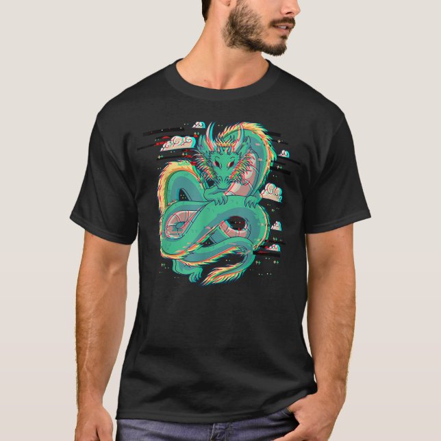 Camiseta Grunge Dragon Glitch Dragon Aesthetic Style Japan  (Anverso)