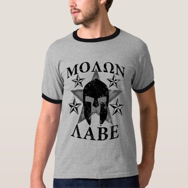 Camiseta GRUNGE Molon Labe 5 STARS Spartan Helmet (Anverso)