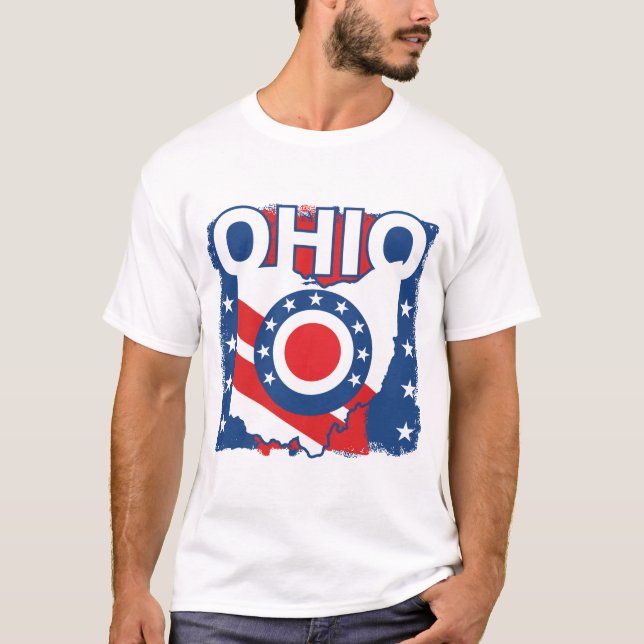 Camiseta Grunge patriótico rojo blanco y azul Ohio (Anverso)