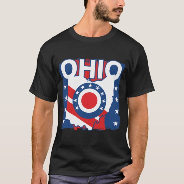 Camiseta Grunge patriótico rojo blanco y azul Ohio (Anverso)
