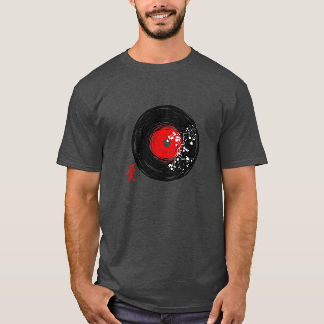 Camiseta Grunge Retro Del Registro Vinil Con Flores De Saku (Anverso)