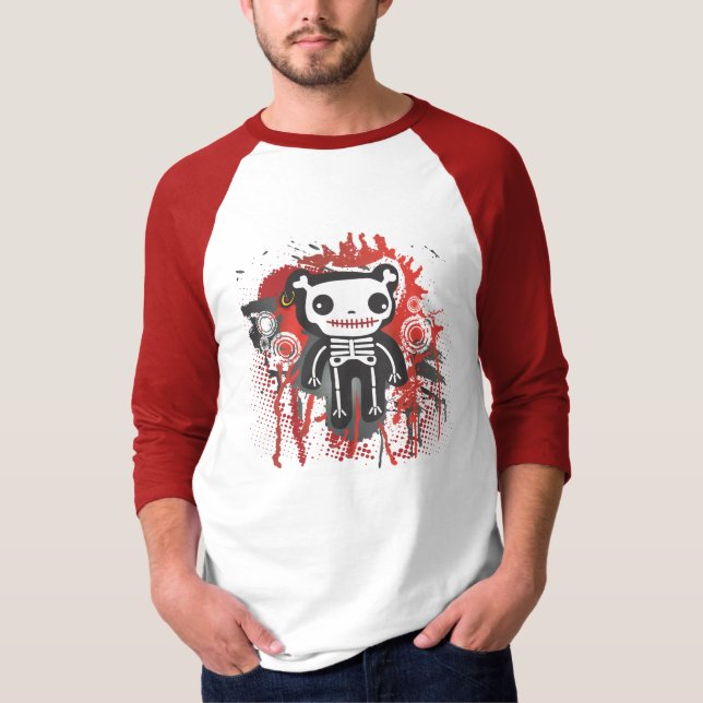 Camiseta grunge sangriento esquelético del oso de peluche (Anverso)