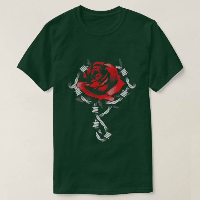 Camiseta Grunge Style Barbwire Red Rose Edgy (Diseño del anverso)