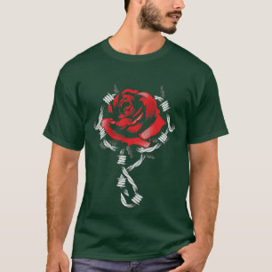 Camiseta Grunge Style Barbwire Red Rose Edgy