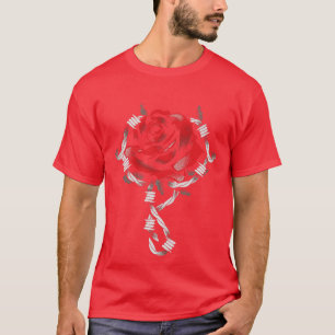Camiseta Grunge Style Barbwire Red Rose Edgy