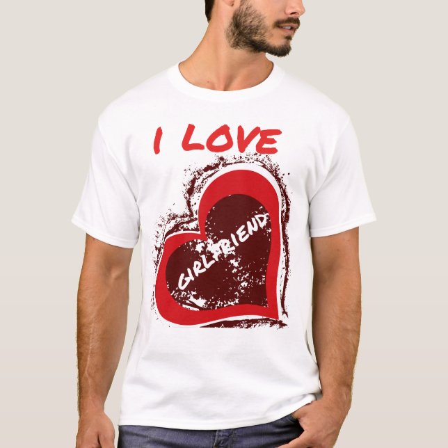 Camiseta Grunge Style I Love My Girlfriend Heart Design (Anverso)