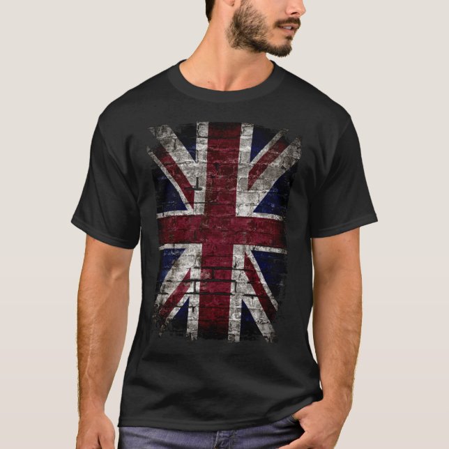 Camiseta Grunge UK Flag, Great Britain, Punk Style Distress (Anverso)