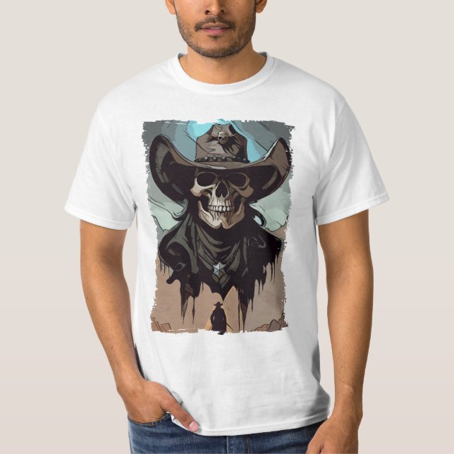 Camiseta Grunge Wild West Cowboy Skull Sheriff Ilustracion (Anverso)
