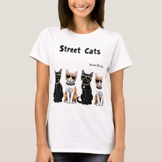 Camiseta grupo de gatos callejeros con gafas de sol y sitti