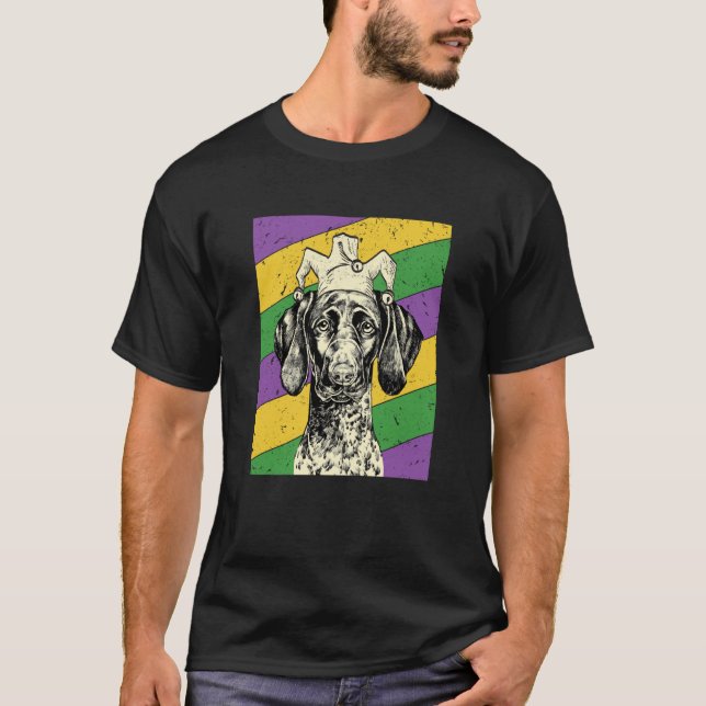 Camiseta GSP Jester Mardi Gras Dog Mom or Dad (Anverso)