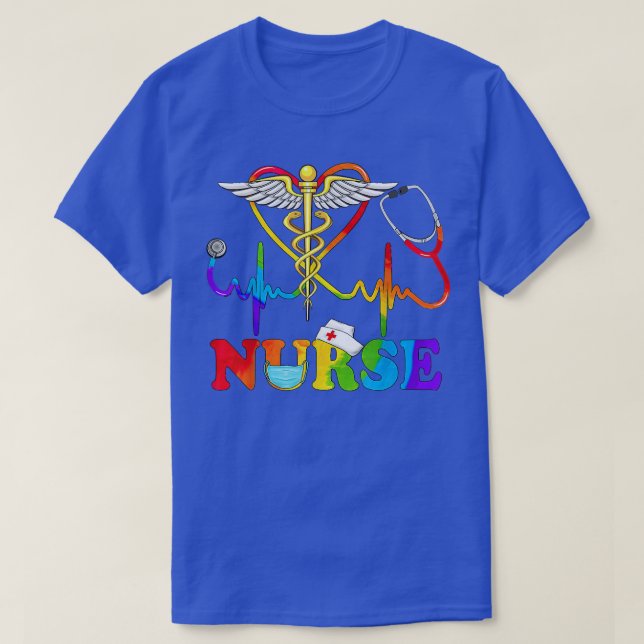 Camiseta GTB Hearbeat Stethoscope Caduceus Nurse Rainbow F (Diseño del anverso)