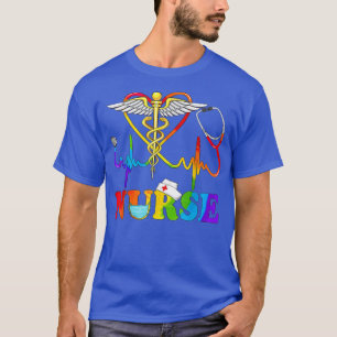 Camiseta GTB Hearbeat Stethoscope Caduceus Nurse Rainbow F