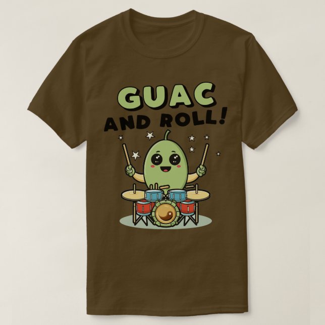 Camiseta Guac and Roll Kawaii Avocado Drummer (Diseño del anverso)