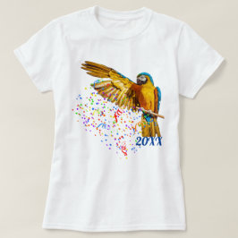 Camiseta Guacamayo azul y amarillo lanza confeti