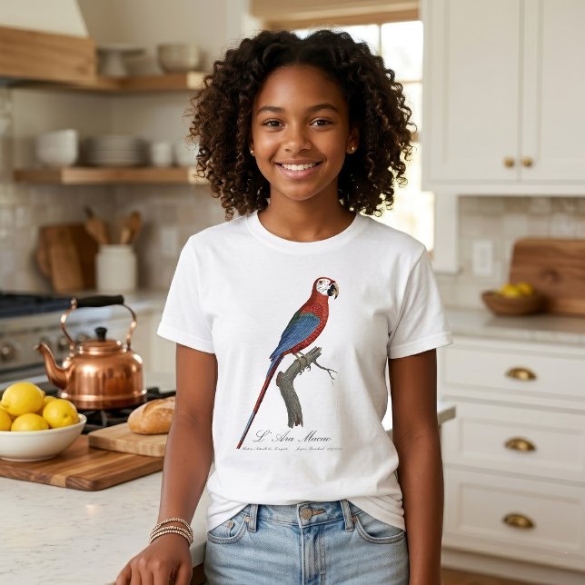 Camiseta Guacamayo rojo y verde, Ara chloropterus (Red-and-green Macaw, Ara chloropterus. Girl Basic White T-Shirt)